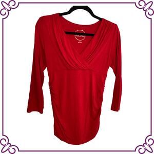 INC 3/4 Sleeve V-Neck Stretch Red 3/4 Sleeve Top Small
